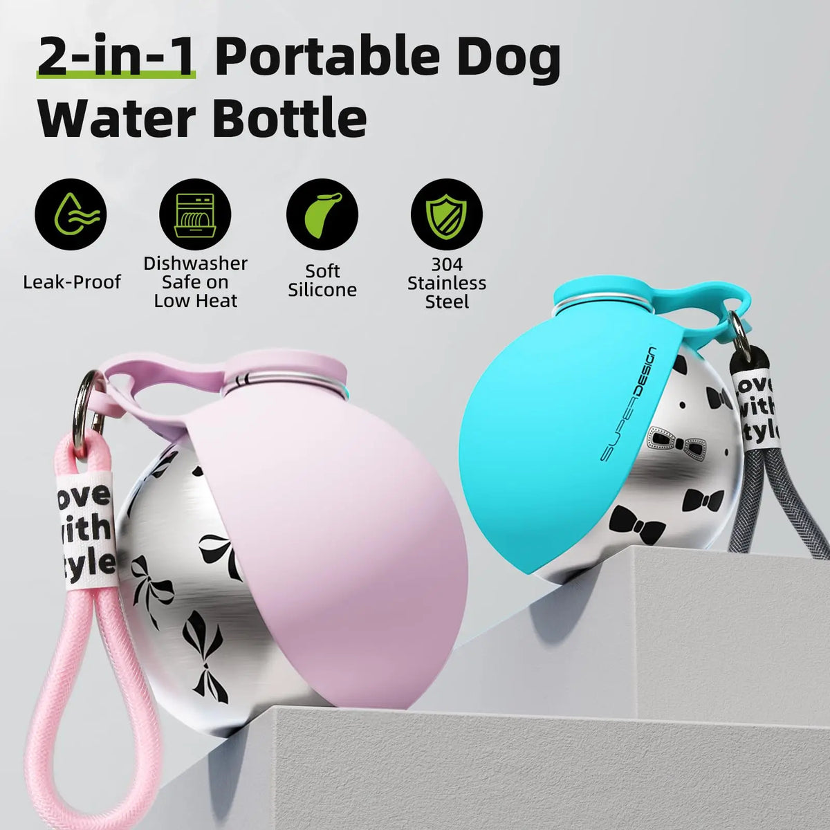AUSLITH TrekSip Portable Leak Proof Pet Water Bottle with Bowl