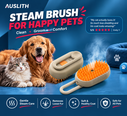 AUSLITH SteamGroom – 3-in-1 De-Shedding Brush for Cats & Dogs