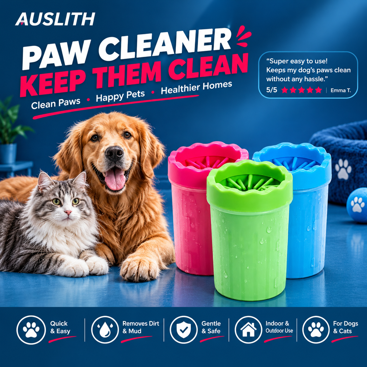 AUSLITH CleanPaw Muddy Paw Cleaner Cup with Silicone Brush
