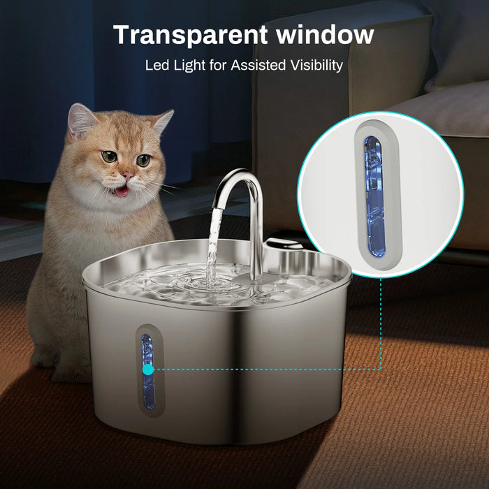 AUSLITH PureFlow – 2.2L Automatic Stainless Steel Cat Water Fountain