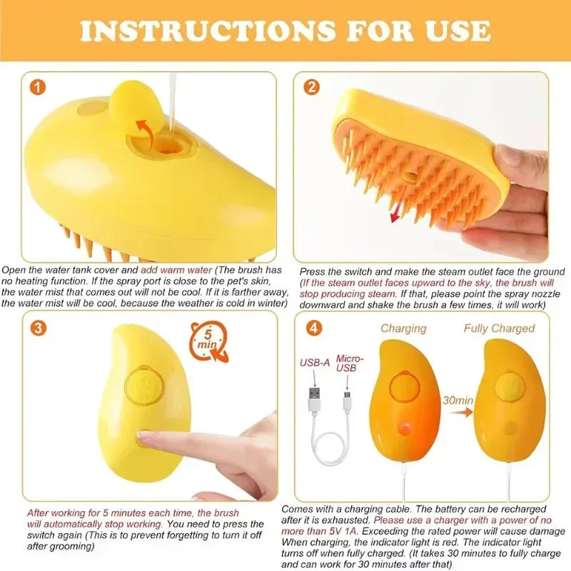 AUSLITH SteamGroom – 3-in-1 De-Shedding Brush for Cats & Dogs