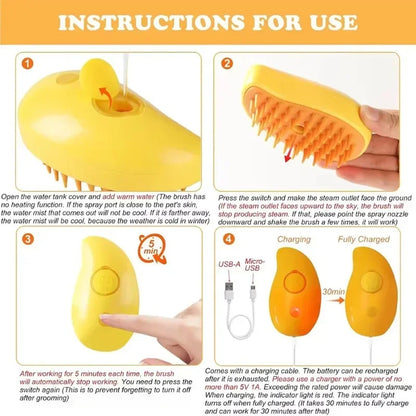 AUSLITH SteamGroom – 3-in-1 De-Shedding Brush for Cats & Dogs
