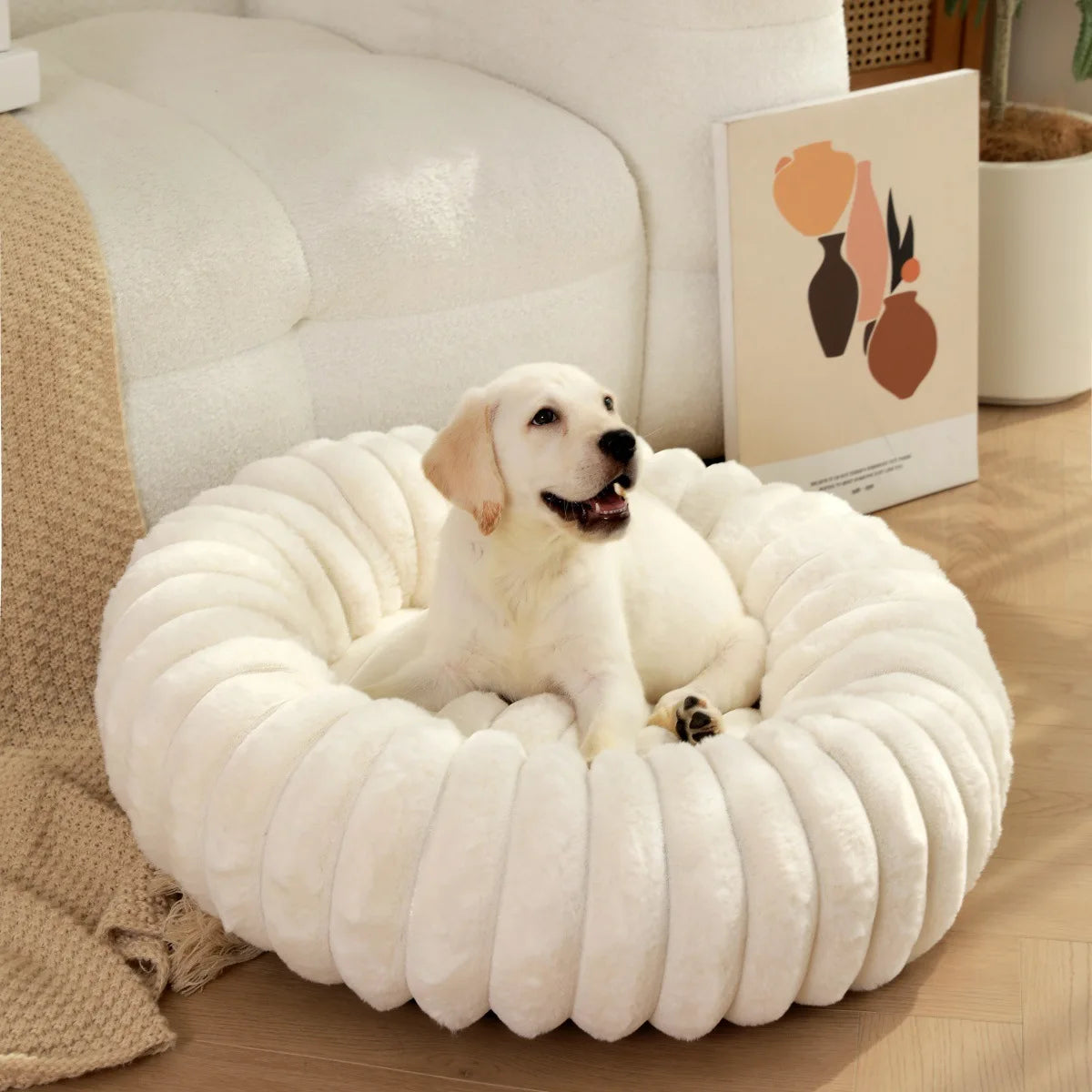 AUSLITH PlushRound Washable Donut Dog Bed for Dogs & Cats