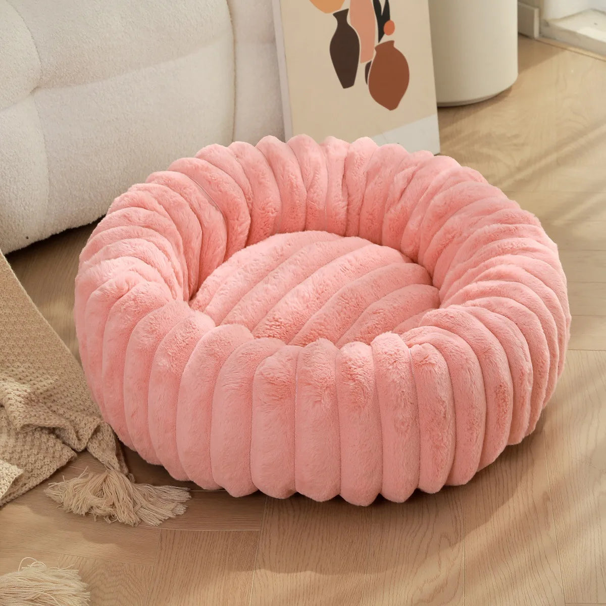 AUSLITH PlushRound Washable Donut Dog Bed for Dogs & Cats