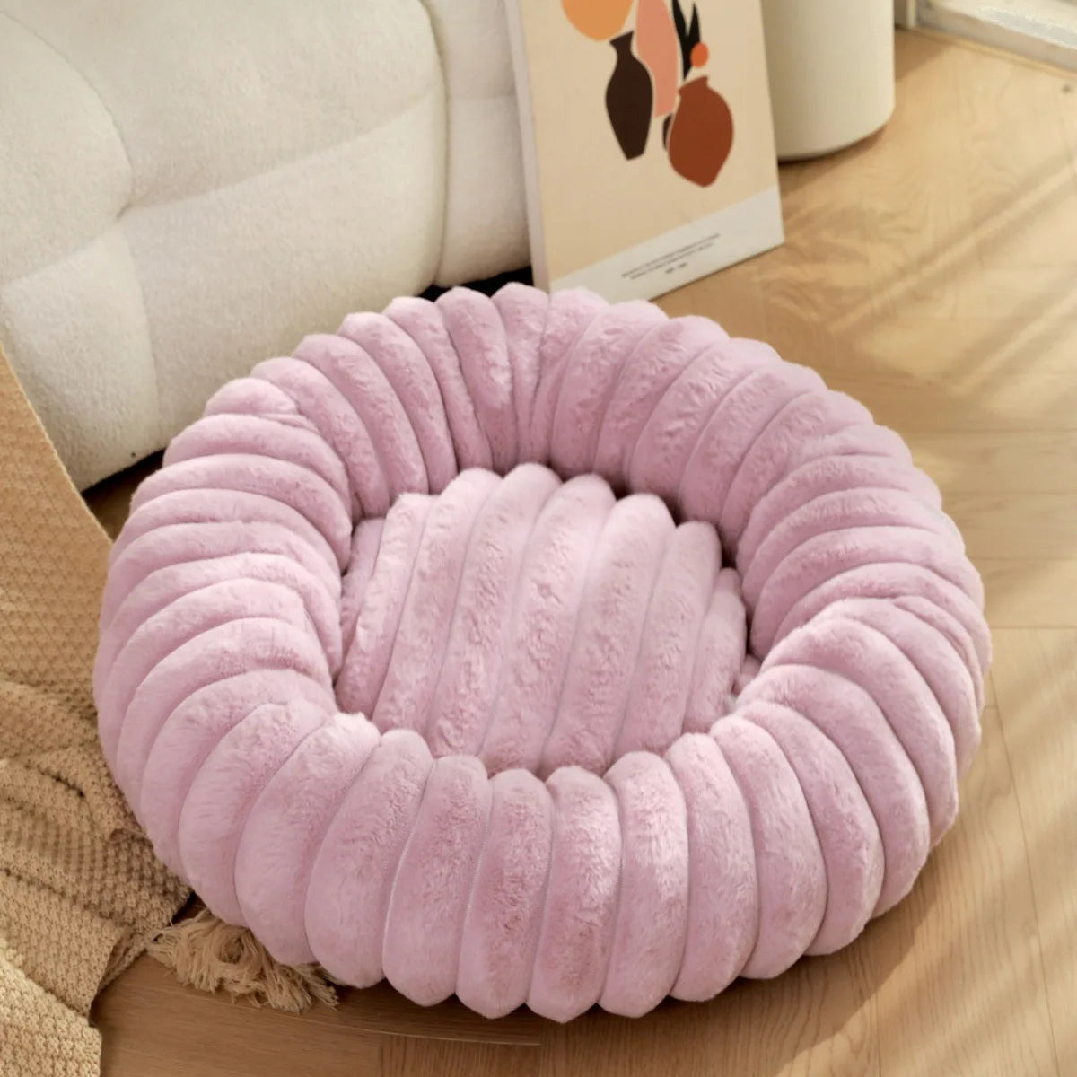 AUSLITH PlushRound Washable Donut Dog Bed for Dogs & Cats