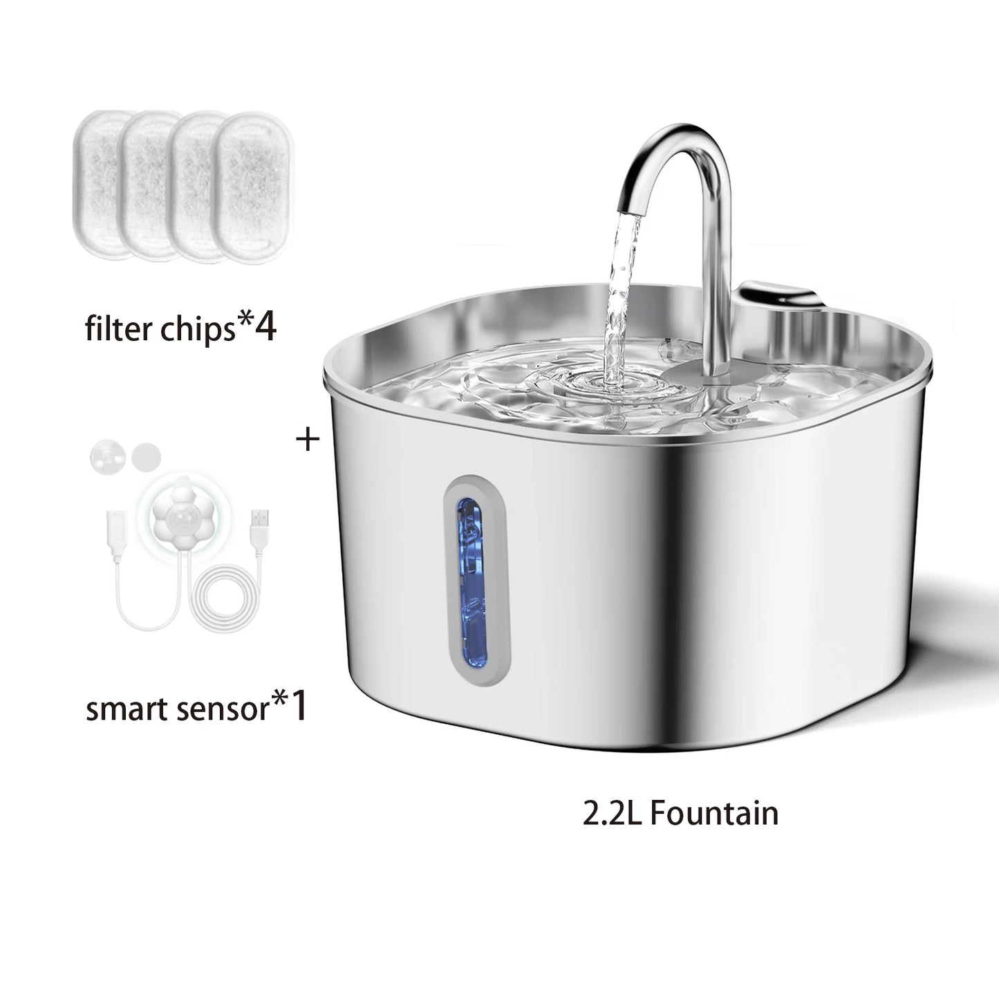 AUSLITH PureFlow – 2.2L Automatic Stainless Steel Cat Water Fountain