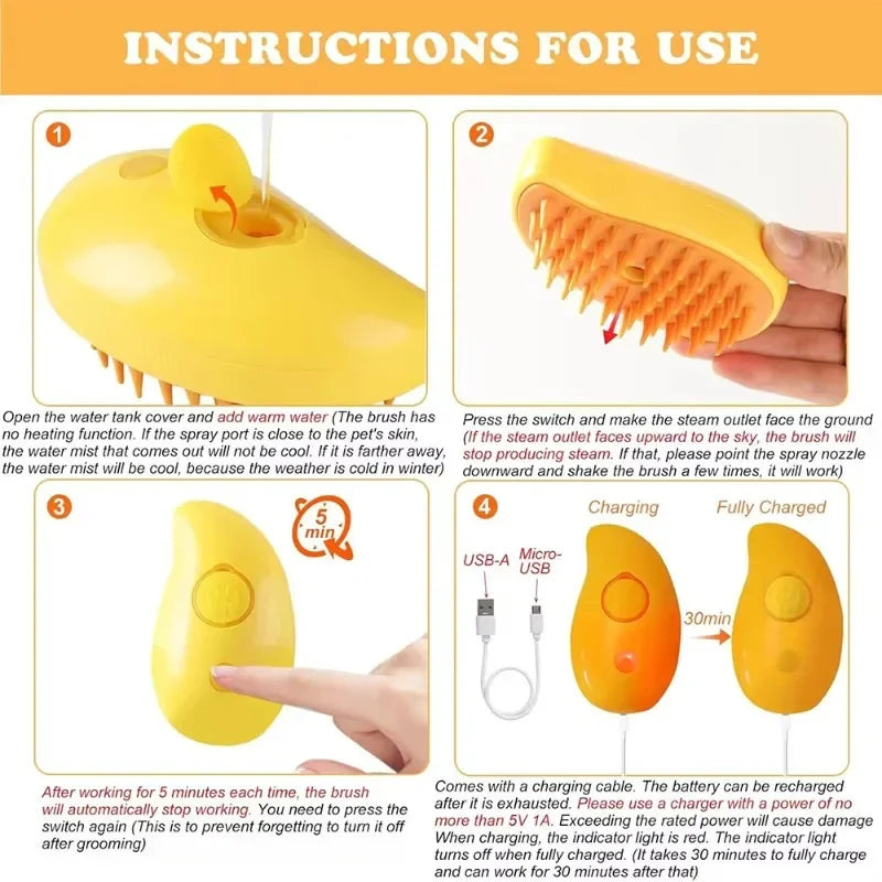 AUSLITH SteamGroom – 3-in-1 De-Shedding Brush for Cats & Dogs