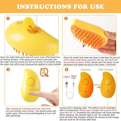 AUSLITH SteamGroom – 3-in-1 De-Shedding Brush for Cats & Dogs