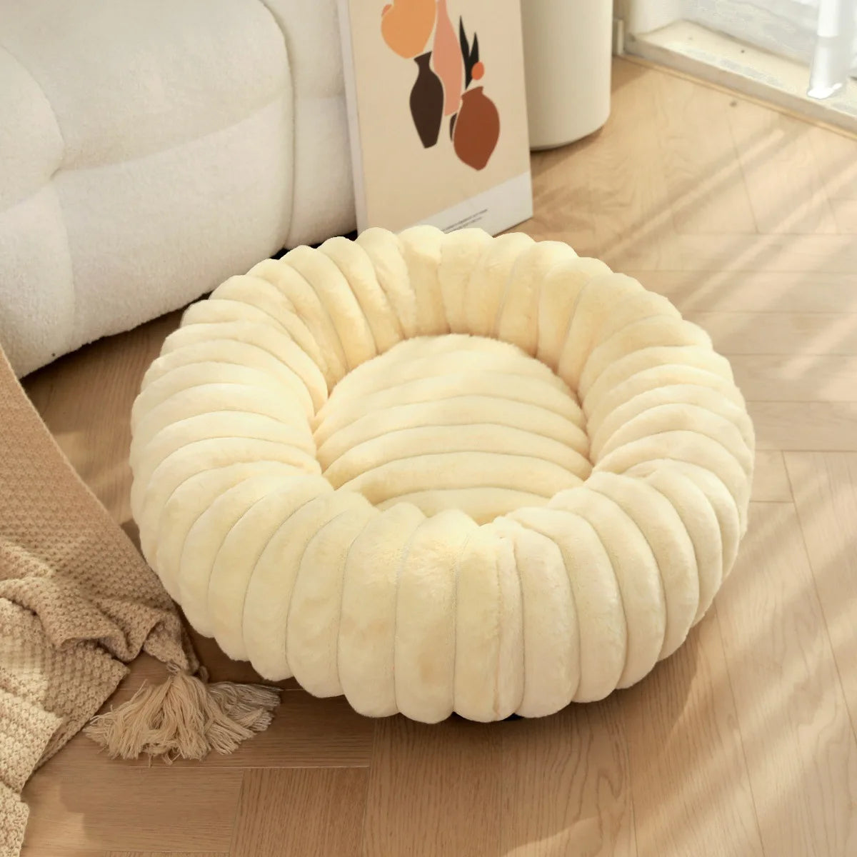 AUSLITH PlushRound Washable Donut Dog Bed for Dogs & Cats